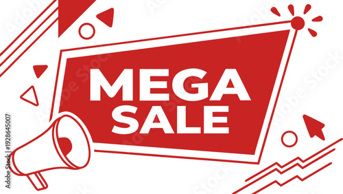 Bold red mega sale banner with modern typography and dynamic shapes, perfect for announcing big discounts
