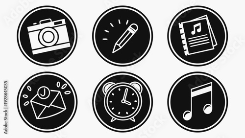 Collection of sleek black vector icons designed as Instagram story highlight covers for modern social media profiles