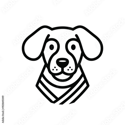 A playful cartoon dog with a striped scarf wrapped around its neck