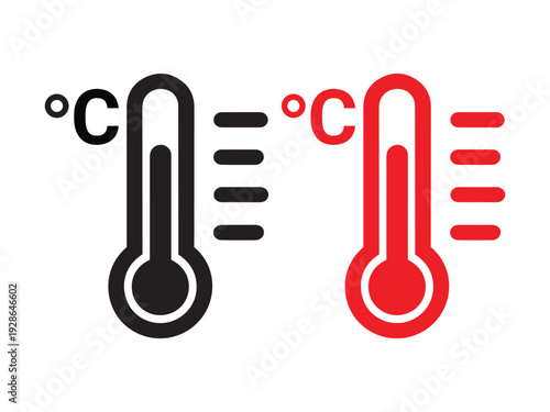 Black and red Celsius thermometers with temperature markings measurement scale