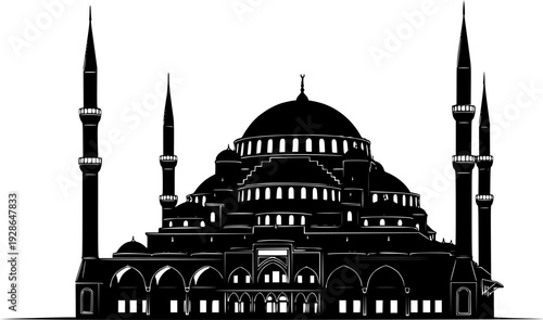 mosque silhouette with domes and minarets islam architecture