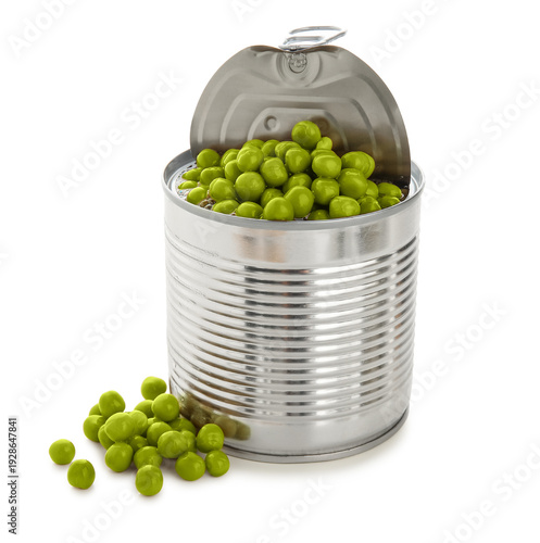 Tin can with canned green p...