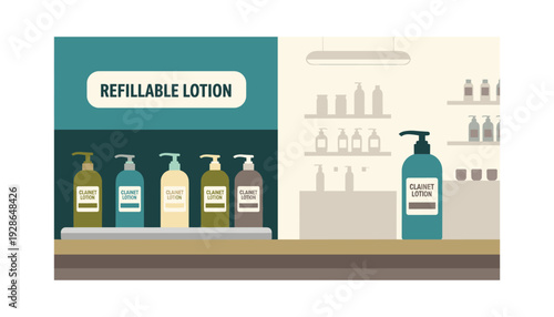 Refillable lotion bottles on display for eco friendly skincare routine