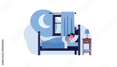 Woman sleeping peacefully in bed at night