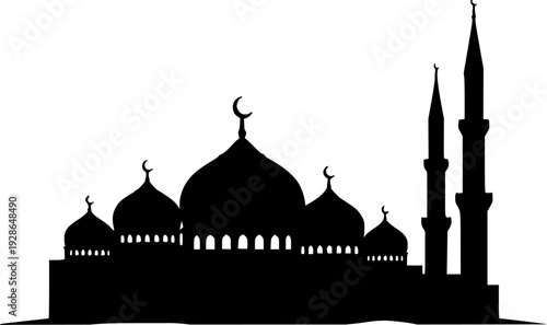 mosque silhouette with domes and minarets islam architecture