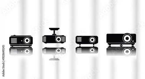 A collection of black projector icons on a white background