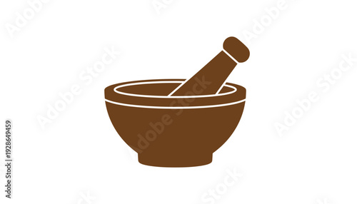 Brown mortar and pestle for mixing and crushing ingredients