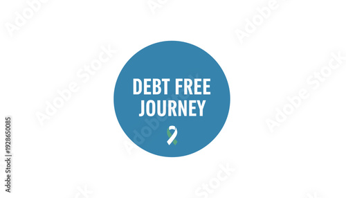 Debt free journey concept with blue badge and ribbon