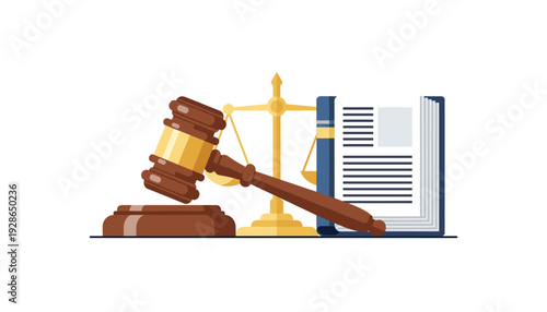 Law gavel and scales of justice with legal documents