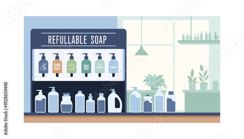 Refillable soap station with eco-friendly dispensers