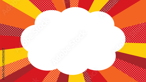 サンバーストとドット背景のもくもく雲フレーム/レッド