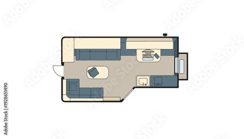 Cozy digital nomad RV interior with comfortable living space