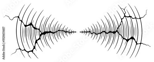Abstract cracked wall or ground surface illustration with symmetrical impact lines and hatching