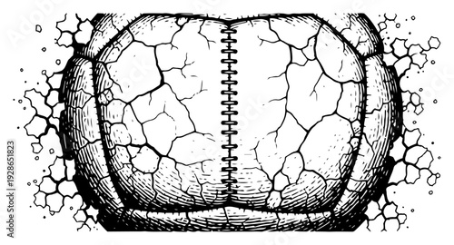 Detailed vintage soccer ball illustration with cracks and shattering effect for championship