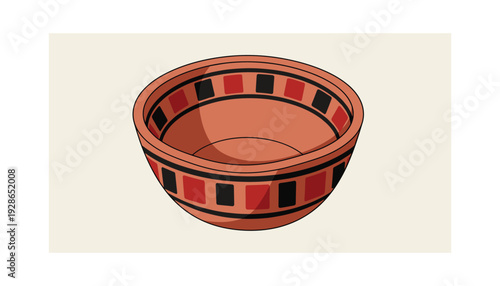 Vibrant clay pot with red and black geometric patterns