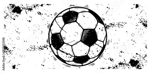 Hand drawn soccer ball on a heavy grunge splatter background for sport posters and apparel