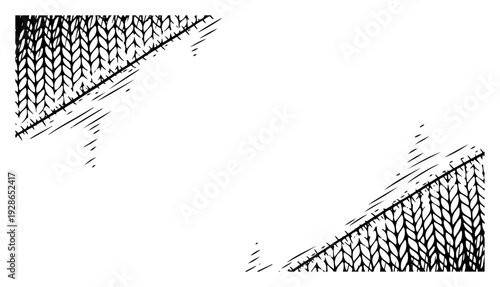 Minimalist abstract background with diagonal hatching mesh textures in corners