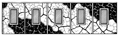 Vintage hand drawn illustration of weathered locker doors with heavy crack textures