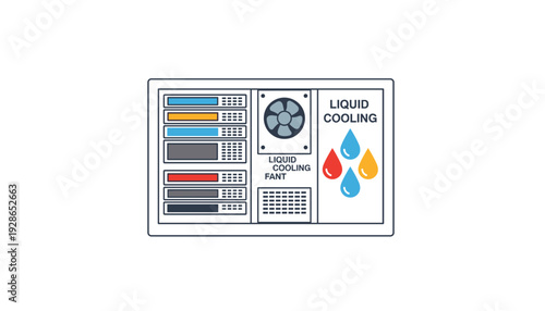 Modern computer server with liquid cooling system and fan
