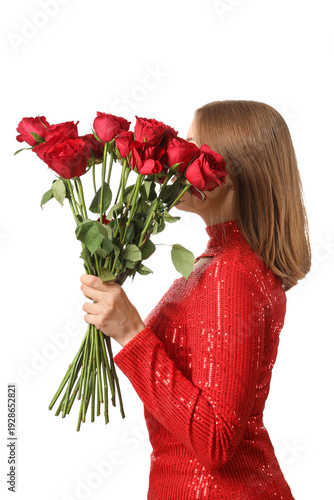 Young woman with bouquet of...