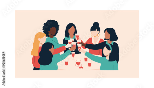 Diverse group of friends enjoying toast together at a table with drinks