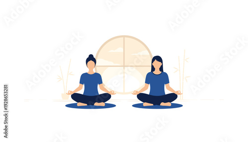 Women practicing yoga together in serene environment