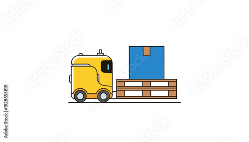 Modern delivery truck transporting goods on wooden pallet
