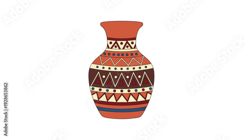 Vibrant clay vase with traditional ethnic patterns and designs