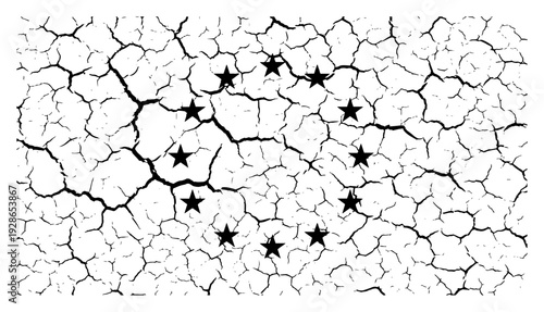 European Union stars symbol on a background of dry cracked earth texture