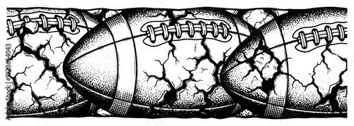Horizontal border strip featuring heavy cracked and textured American football balls