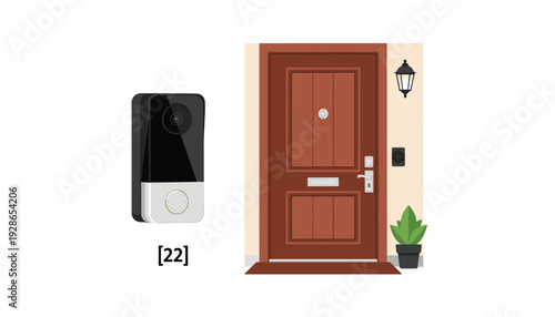 Smart home entrance with modern doorbell and security camera