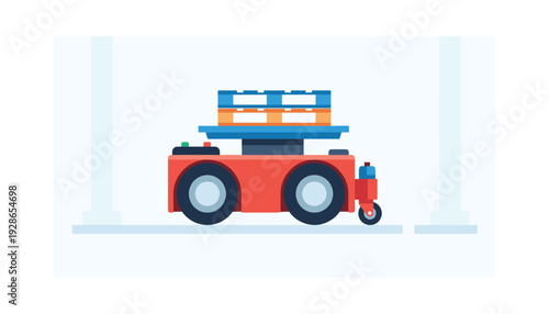 Vibrant warehouse robot efficiently moving goods with pallet