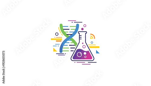 Vibrant laboratory flask with colorful abstract elements