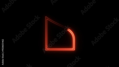 Glowing neon geometric shape line animation. Neon  line frame on black background.