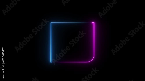 Glowing neon geometric shape line animation. Neon  line frame on black background.