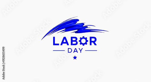 Labor day graphic design element with blue brush stroke and star symbol on white background perfect for holiday promotions