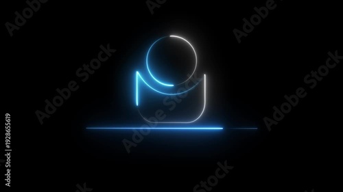 Glowing neon geometric shape line animation. Neon  line frame on black background.