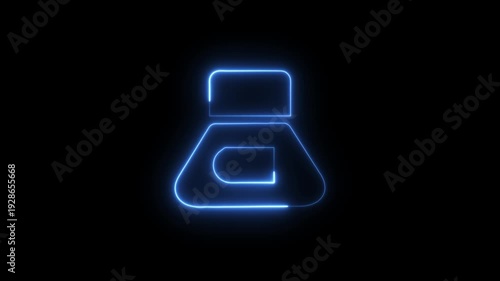 Glowing neon geometric shape line animation. Neon  line frame on black background.