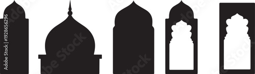 Islamic architecture silhouette set mosque minaret dome geometric vector illustration