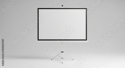Professional projector screen on modern stand in minimalist setting