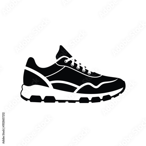 Black and white athletic shoe illustration.