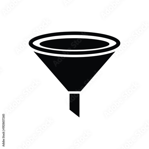 Black Funnel Icon for Filtering and Pouring Liquids.
