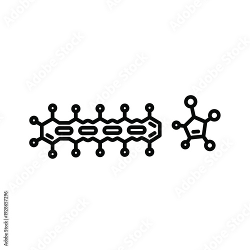 Chemical structure of a molecule and a smaller molecular component.