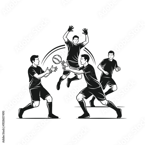 Dynamic Handball Game Action with Multiple Players.