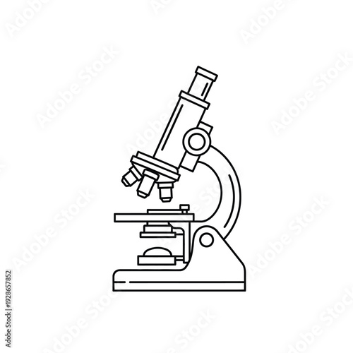 Microscope outline illustration for scientific research.