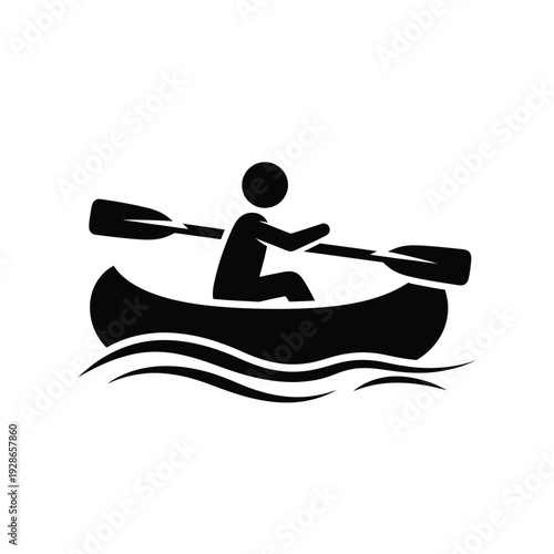 Person paddling a canoe on water icon.