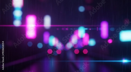 Vibrant neon lights and blurred bokeh create a dynamic, futuristic abstract background perfect for tech events, music festivals, club promotions, digital marketing, or website banners.
