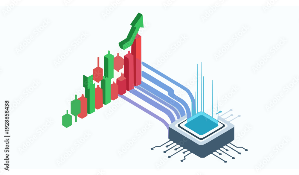 Fototapeta premium Machine learning powered stock market energy isometric vector