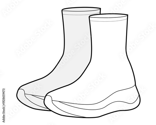 High top stretch sneakers shoe sketch pair. Sock style trainer for modern streetwear gym warmup, man woman unisex. Technical fashion illustration, CAD mockup, detailed vector isolated futuristic style