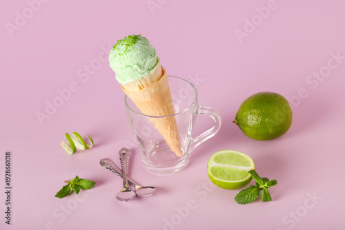 Glass cup with lime ice cre...